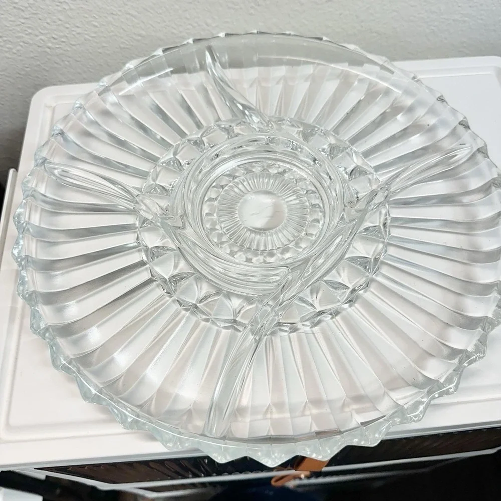 Vintage Clear Pressed Glass Relish Tray Divided Serving Dish 5 Section‎ 12